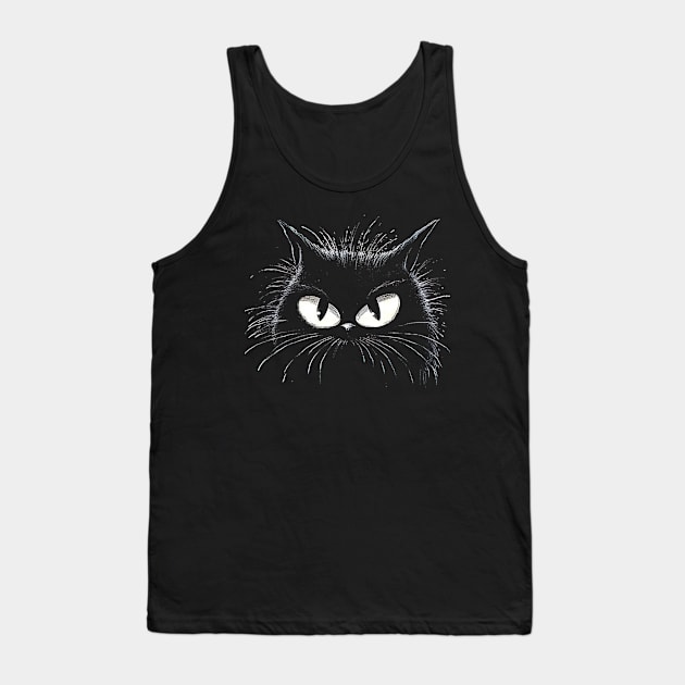 Black Cat on Black Tank Top by MythicLegendsDigital